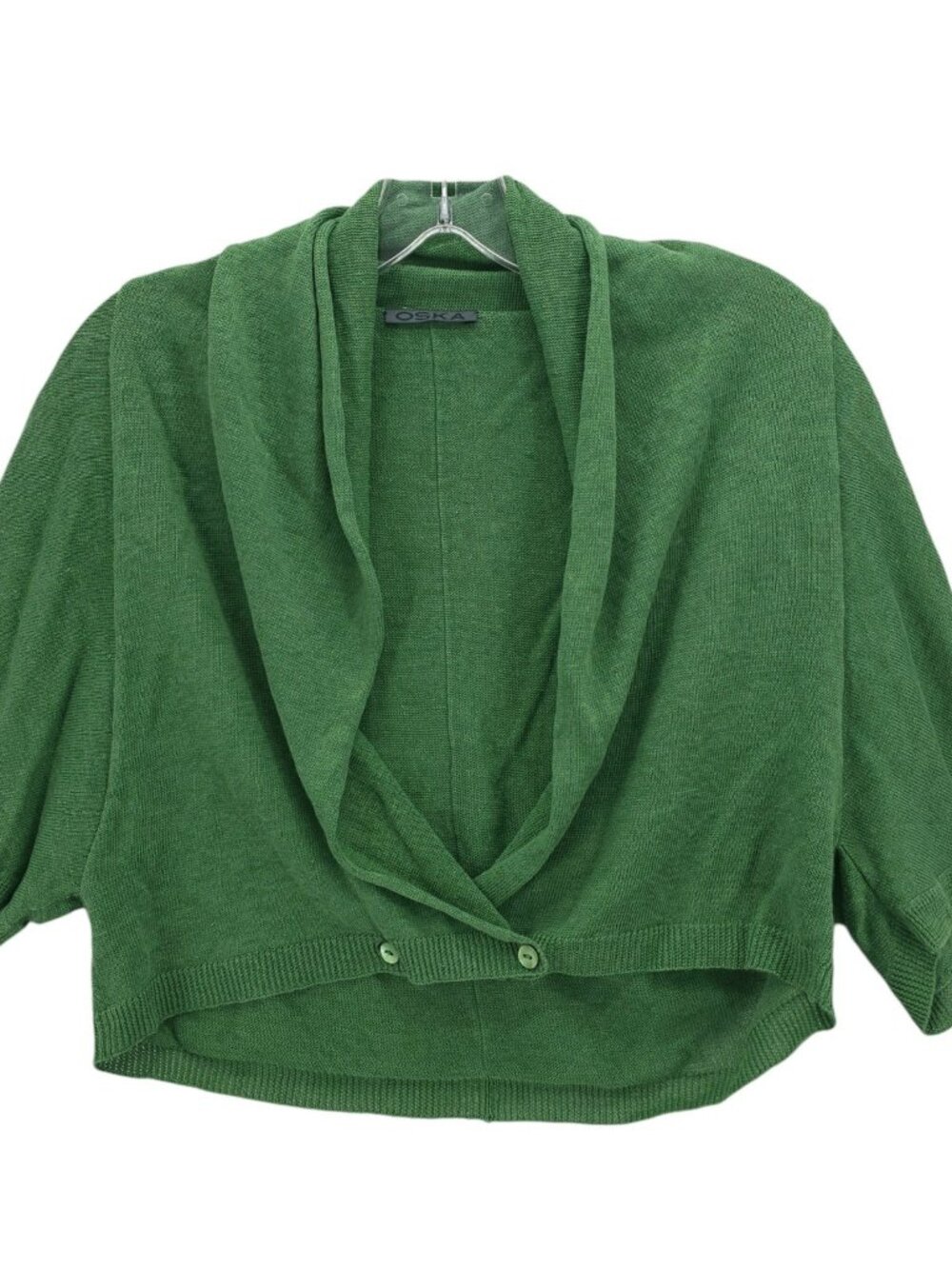 OSKA Green Cropped Knit Top Cardigan Drape Cowl Shawl Neck Size 2 - US 8/10